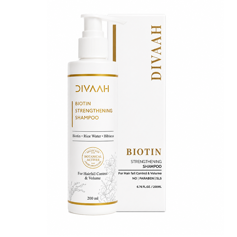 Divaah Biotin Strengthening Shampoo for Hair Fall Control & Volume | Biotin, Rice Water & Hibiscus | 200ml