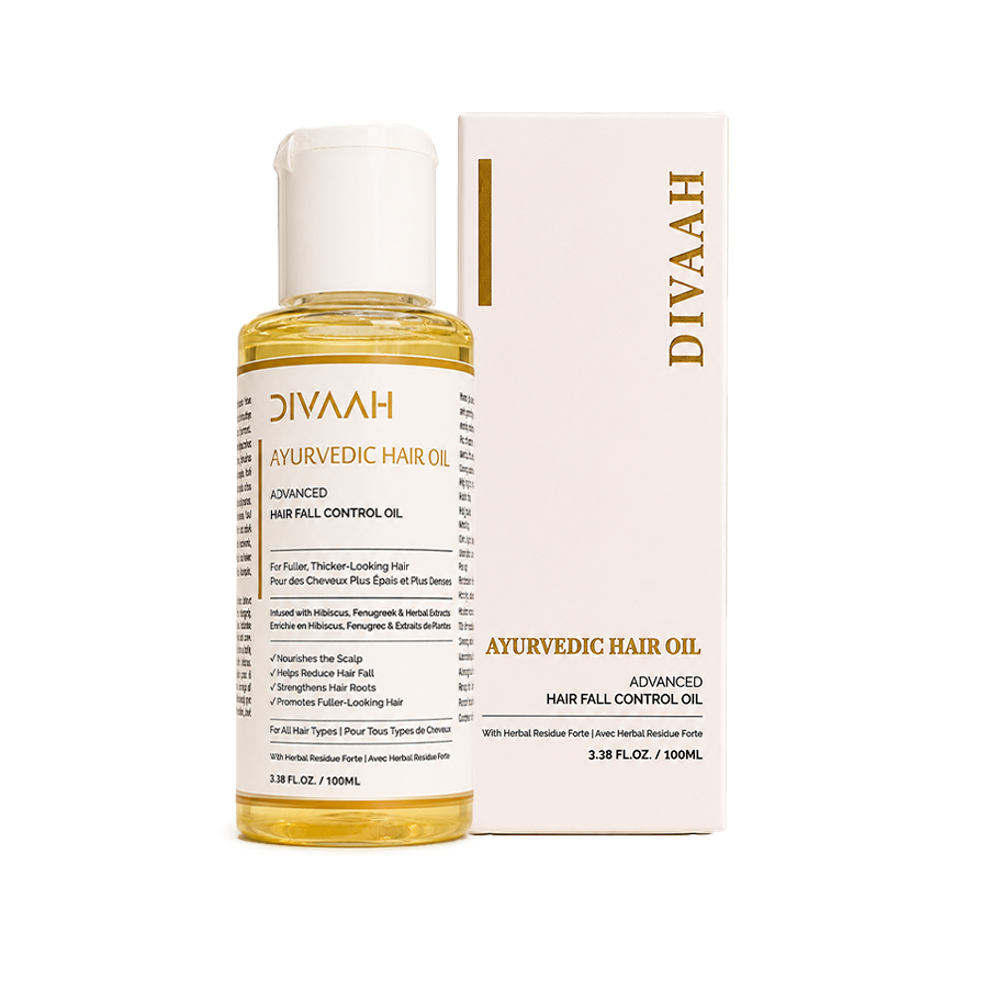 Divaah Ayurvedic Hair Oil for Hair Fall Control & Fuller-Looking Hair | Hibiscus, Fenugreek & Herbal Extracts | 100ml