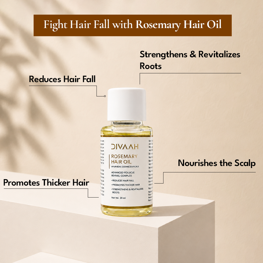 Divaah Rosemary Hair Oil for Hair Growth, Hair Fall Control & Root Strengthening | Ayurvedic Formula | 20ml