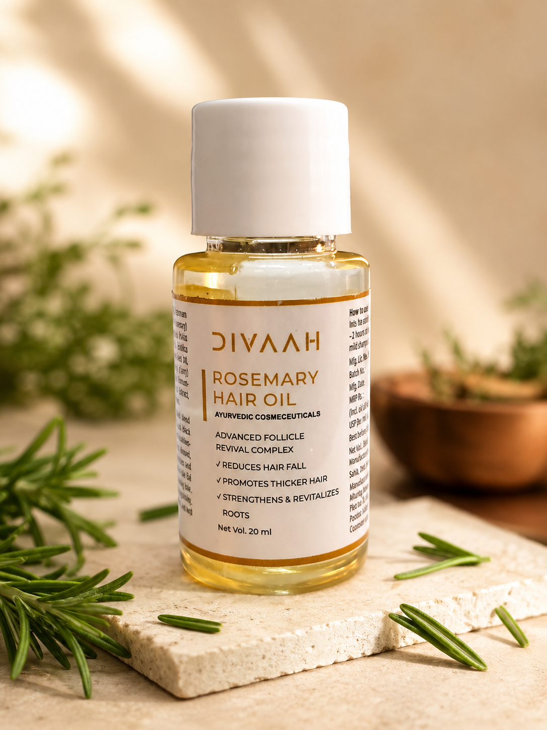 Divaah Rosemary Hair Oil for Hair Growth, Hair Fall Control & Root Strengthening | Ayurvedic Formula | 20ml