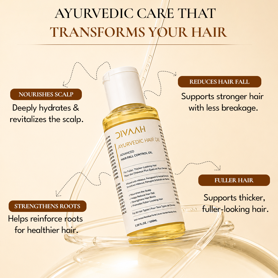 Divaah Ayurvedic Hair Oil for Hair Fall Control & Fuller-Looking Hair | Hibiscus, Fenugreek & Herbal Extracts | 100ml