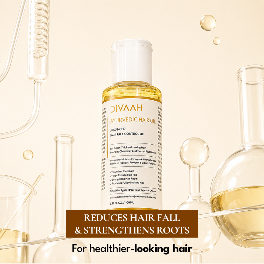 Divaah Ayurvedic Hair Oil for Hair Fall Control & Fuller-Looking Hair | Hibiscus, Fenugreek & Herbal Extracts | 100ml