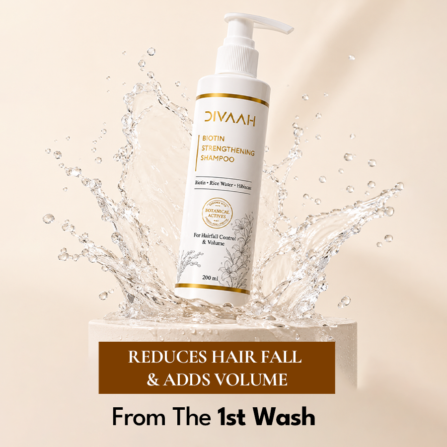 Divaah Biotin Strengthening Shampoo for Hair Fall Control & Volume | Biotin, Rice Water & Hibiscus | 200ml