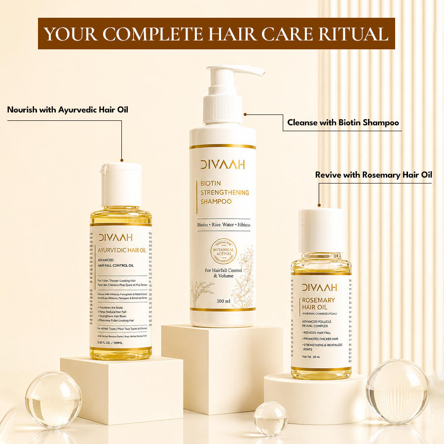 Divaah Complete Hair Care Combo | Rosemary Hair Oil + Biotin Shampoo + Ayurvedic Hair Oil