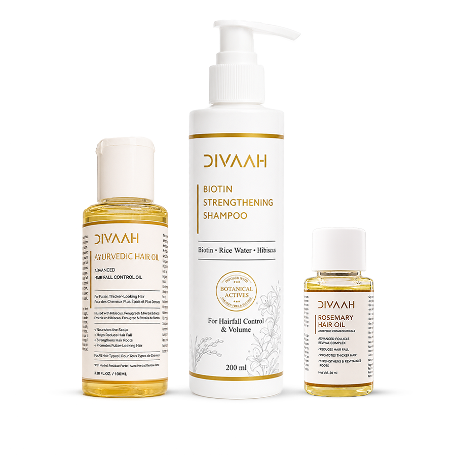 Divaah Complete Hair Care Combo | Rosemary Hair Oil + Biotin Shampoo + Ayurvedic Hair Oil